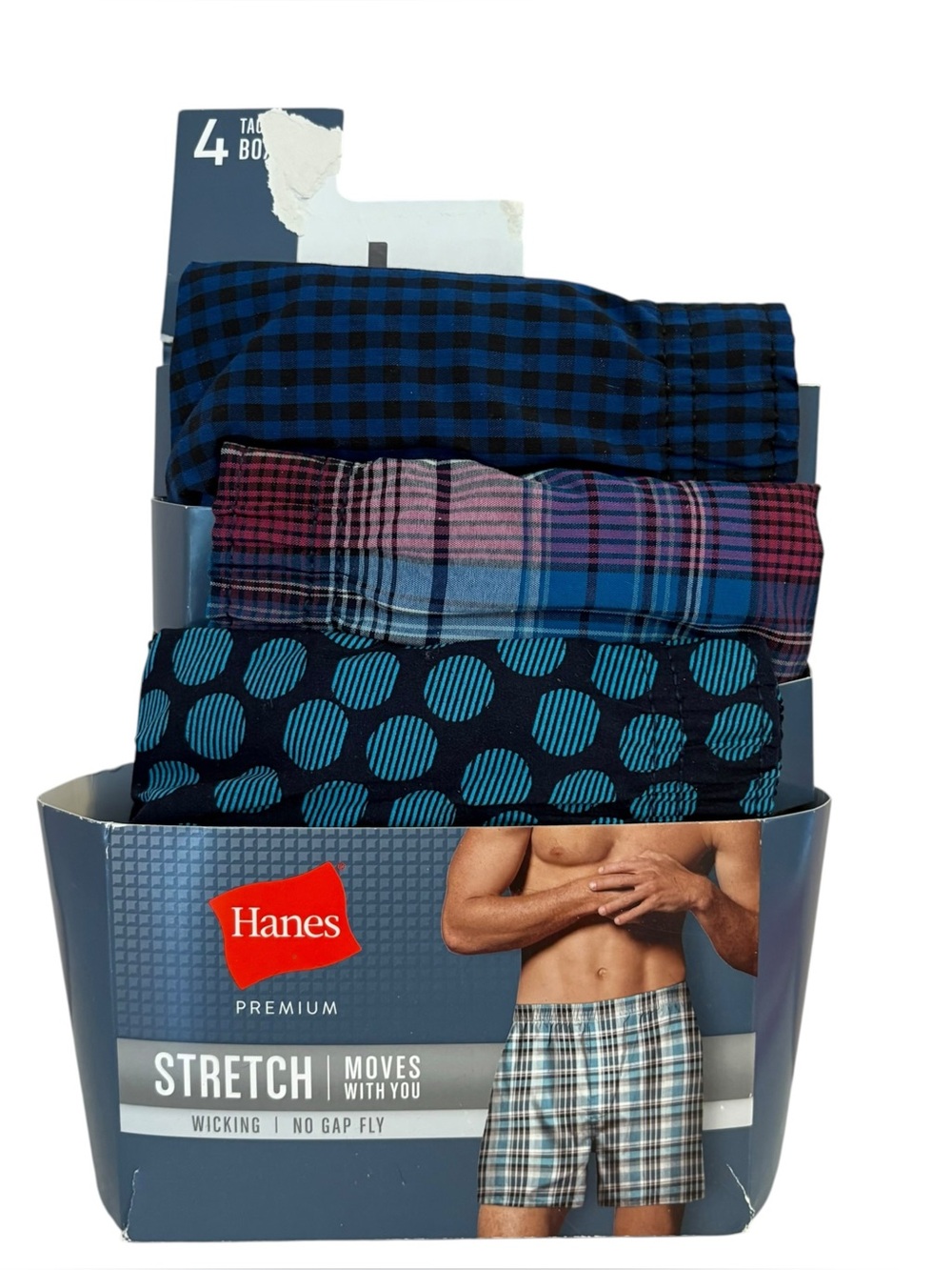 Hanes Men’s Stretch Boxer Briefs - Blue Plaid & Pattern 3 pack, XL